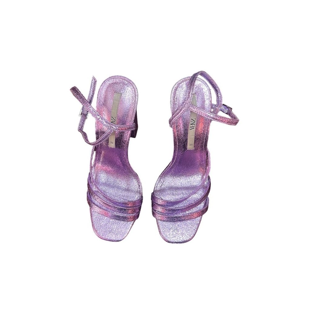 ZARA metallic purple foil platform heeled sandal size 39 - Picture 3 of 15